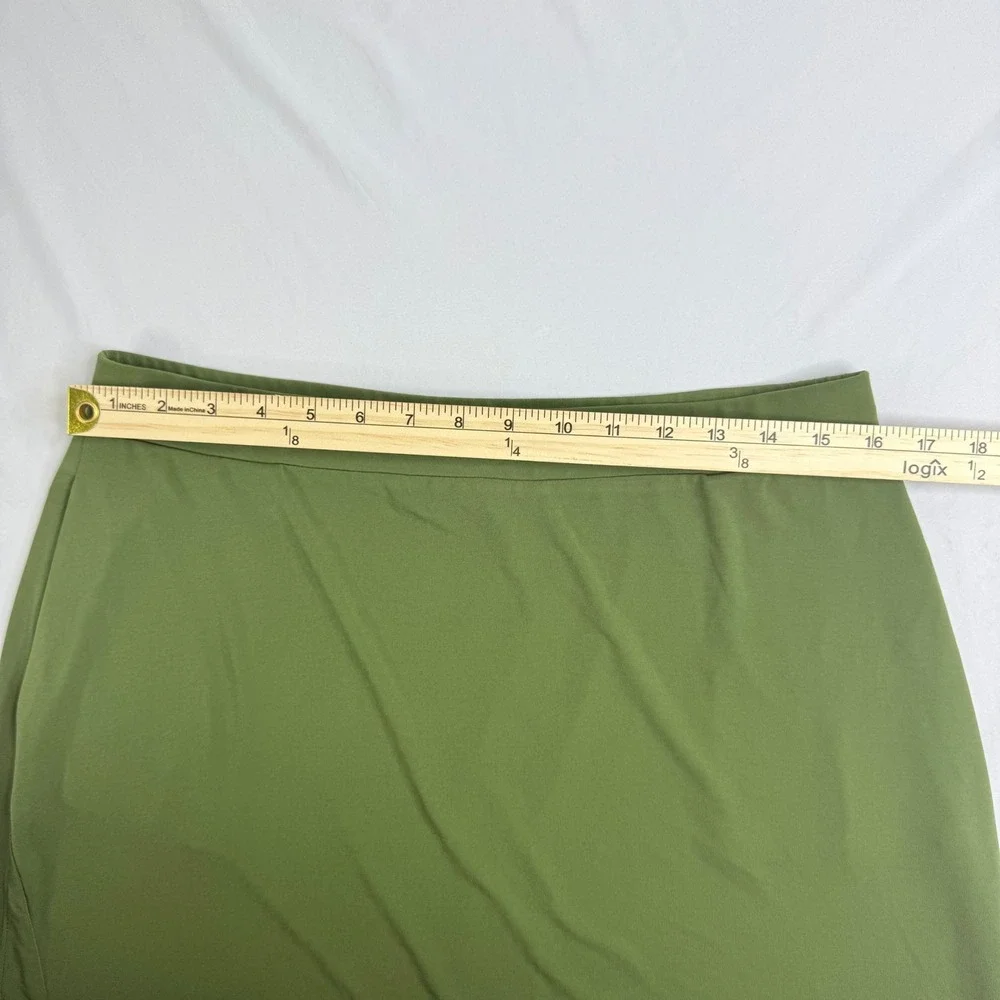Susan Graver Modern Essentials Olive Green Liquid Knit Midi Skirt Pockets MP